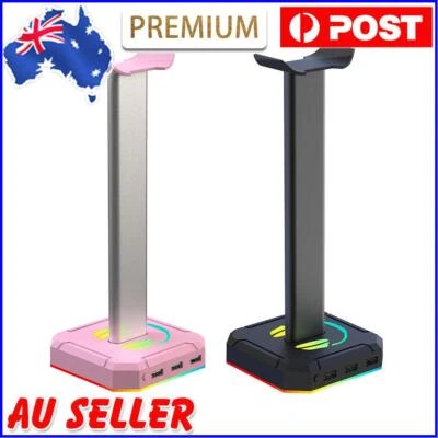 $28.50 • Buy RGB Headset Stand With 3 USB 2.0 Ports Headphone Holder Gaming Accessories AU