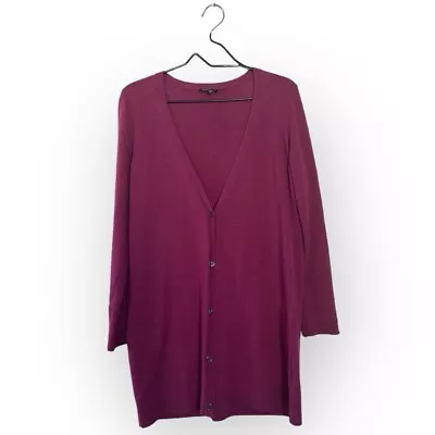 Eileen Fisher Merino Wool Berry Purple Cardigan Long Sweater Women’s Size Medium • $39.99