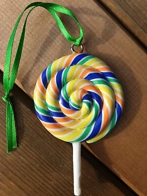 1 Fimo Lollipop Christmas Tree Decoration.Green Ribbon For Hanging.Length 8cms • £1.99