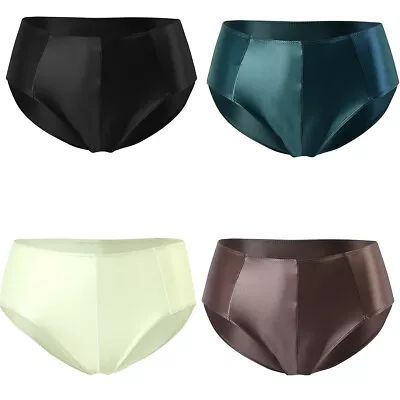 Mens Satin Underwear Mid-waist Hip Lift Body Shaping Sisy Briefs Glossy Bottoms • $8.31