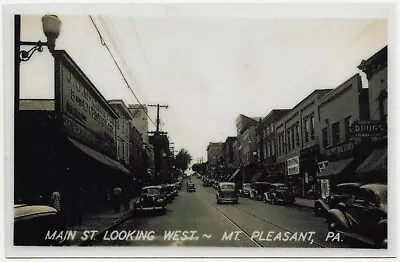 Laminated Reproduction Postcard Mt. Pleasant PA Main Street Looking West • $5.95