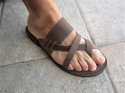 Men's Handmade Greek Leather Sandals Cushioned Multistrap Flip Flops • $62