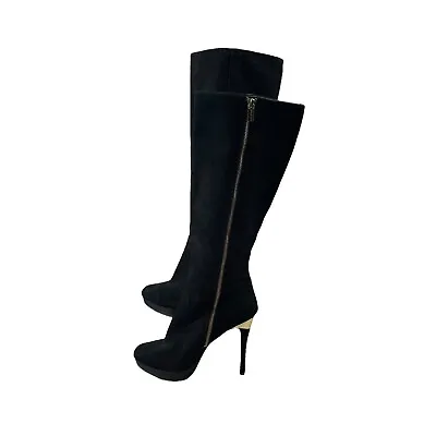 Michael Kors Over Knee Ultra High Stiletto Boots Leather Velvet Size 9.5 Black • $66