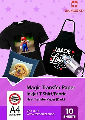 10x Raimarket Heat Transfer Paper Iron On T Shirt Transfer A4 For Dark Fabric • £9.99