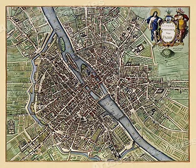 1657 Paris France Interesting Vintage Map - 24x28 • $23.95