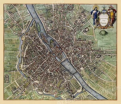 Paris 1657 Janssonius Historic Old City Map - 16x20 • $13.95