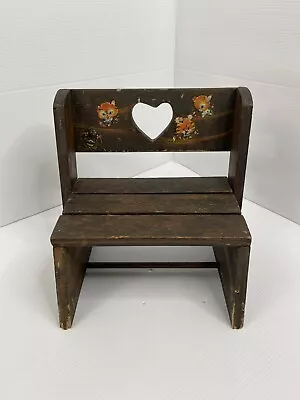 Vintage Childrens Wood Chair Bench Kitschy Dog Cat Fox Deer • $44.99