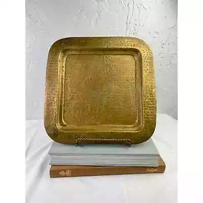 Vintage Mid Century Hammered Brass Square Tray Patina MCM  • $74.99