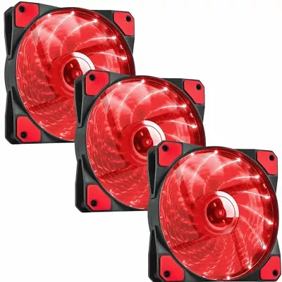 3 Pcs PC Case Cooling Fan Gaming Computer Red LED 120mm Silent 4-Pin Connector • £11.95