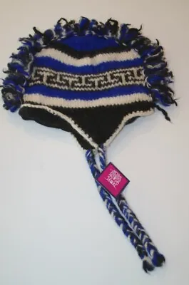 Mohawk Wool Knit Tapper Winter Hat Blue Black White Fleece Lined Adult Sz OS • $6.79