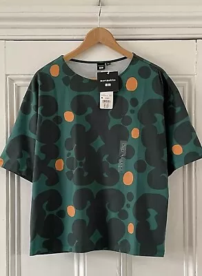 Marimekko X Uniqlo Women’s Green Orange Filigree Print T-Shirt Top M UK 12 EU 40 • £29.99