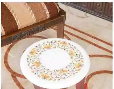 18'' White Marble Mosaic Antique Table Top Center Coffee Inlay Pietra Dura P1 • $477