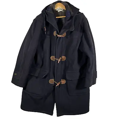 L.L. Bean Men’s Medium Charcoal Grey/Black Hooded Wool  Duffle Coat Thinsulate • $126.35