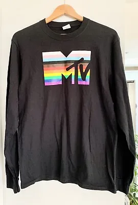 MTV Music Television Retro Long Sleeve Black Graphic Tee T-Shirt Size Medium • £15.99
