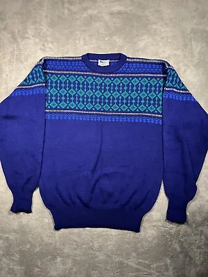Vintage Meister Mens Large Multi Colored Crewneck Pullover Sweater Wool Blend • $24.99