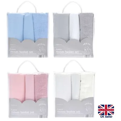 £12.99 • Buy NEWBORN Baby Boy Girl Nursery Moses 3pc Bedding Starter Set:  Sheet 2x Blankets