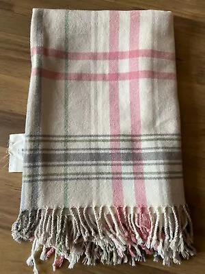 IKEA HERMINE Cream Grey & Pink Plaid Throw Blanket 120cm X 180cm 402.121.61 • £22