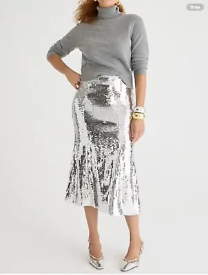 J.Crew Collection Sequin Slip Skirt In Silver NWT Size 4 Sold Out • $125
