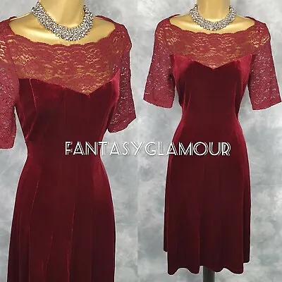 M&S Redcurrant Velvet Lace Fit & Flare Dress Size 12 UK Christmas Party Occasion • £18