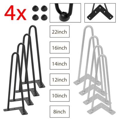 £12.59 • Buy 4 X Hairpin Legs/Hair Pin Legs Set For Furniture Bench Desk Table Metal Steel UK