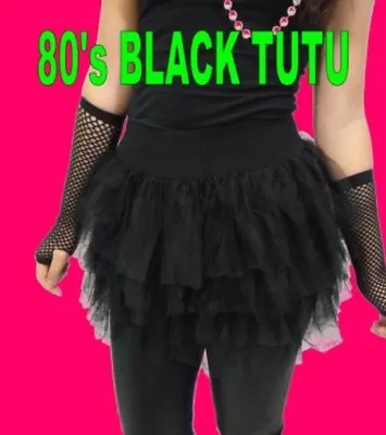 80's Tutu Skirt Perfect Cindi Lauper Madonna Black Tutu Tulle One Size 80s Party • $18
