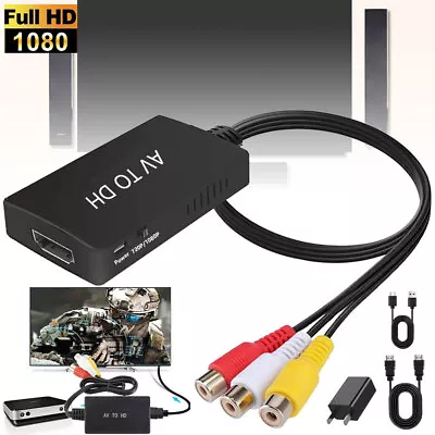 RCA To HDMI Converter Analog Composite To HDMI Adapter Compatible VCRDVDVHS • $12.98