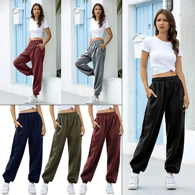 Womens Joggers Tracksuit Bottoms Close Hem Fleece Ladies Trousers Jogging Pants • £12.49