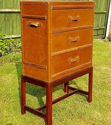 Three  Drawer Faux Leather Chest On Mahogany Stand • £440