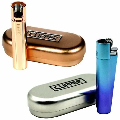 Metal Clipper Lighter Refillable Cigarette Gas Flint With Gift Tin Case Box New • £5.99