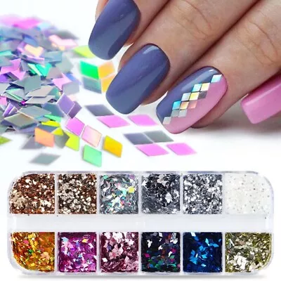 12 Grids Rhombus Shapes 3D DIY Nail Art Glitter Sequins For Nail Tips Decor • $5.27