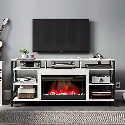 RGB LED TV Stand With 27  Fireplace For 70  TV Entertainment Center Cabinet • $298.91