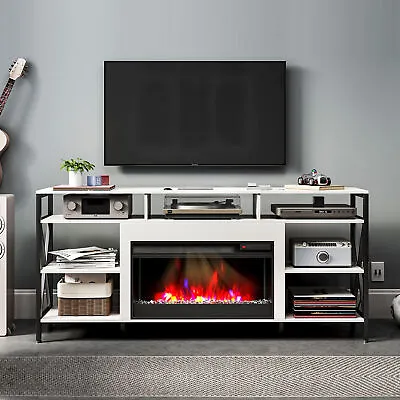 TC-HOMENY TV Stand With Fireplace For 70  75  TV Entertainment Center Cabinet • $300.79