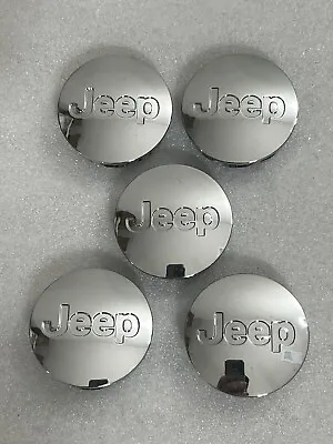 SET OF 5 GENUINE JEEP CHROME Wheel Center Caps Hubcaps 5HT59TRMAC (2-3/16  Wide) • $19.99