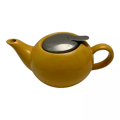 Certified International Yellow  Orange 2 Cup Tea Pot MCM Hinged Metal Top • £19.30