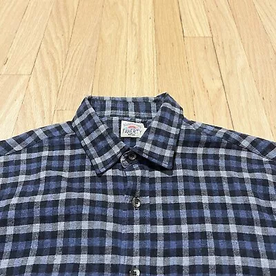 Faherty Shirt Mens Medium Blue Gray Plaid Soft Flannel Button Up Classic Preppy • $29.99
