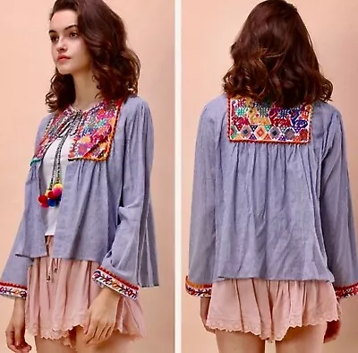 Stunning *ZARA* Boho Ethnic Striped Indian Cotton Embroidered Tasselled Jacket L • $43.52