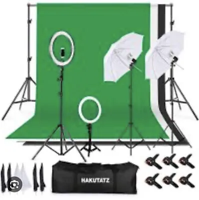 HAKUTATZ  55 W 3 LED Light Umbrella Lighting Kit Background Support Stand Video • £65