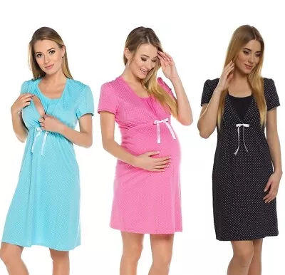 Maternity Pregnancy Breastfeeding Nursing Nightdress UK Size 8 10 12 14 16 • £14.99