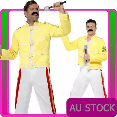 Mens Freddie Mercury Costume 1980s 80s Freddy Queen Fancy Dress Rock Star Rocker • $56.99