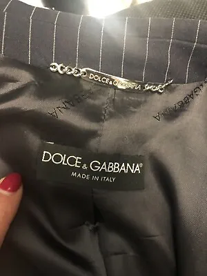 DOLCE &GABBANA Ladies Navy And White Pinstriped Suit Sz 2/4  Sailor Tie Pant • $199.99