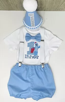 Personalised Iggle Piggle Baby Boy's 1st Birthday Cake Smash Party Outfit Blue • £12