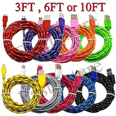 Micro USB Data Sync Charger Cable Cord Braided  3ft/6ft/10f  Samsung Galaxy Lot • $5.59