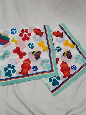 $3 • Buy LOT OF 2 Bandanas -  White, Aqua, Dog Paw Bone Pattern Dog Paws Rainbow Hearts