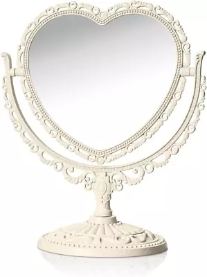 Beige Heart Vanity Mirror 360 Degree Swivel Makeup Mirror Aesthetic Mirror Doubl • $13.85