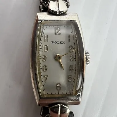 Vintage 1927 Rolex 9ct White Gold Case Sterling Silver & Marcasite Band • $4999.99