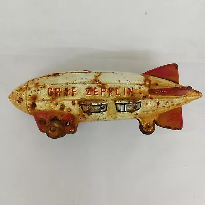 Vintage Cast Iron Graf Zepplin Blimp Toy 8'' Red White • $29.99