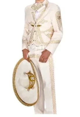 Beige Gold Men's Mariachi Charro Suit Set Mexico Folklorico Fiesta Dance Costume • $181