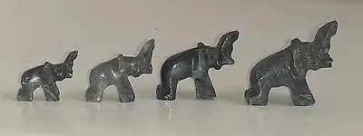 Elephant Family Set Of 4 Figurines Miniature Onyx Marble Stone Trunk Up Carved • $7