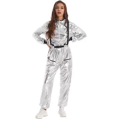 Astronaut Costume Womens Silver Space Suit Halloween Spaceman Cosplay Dress Up • $27.13