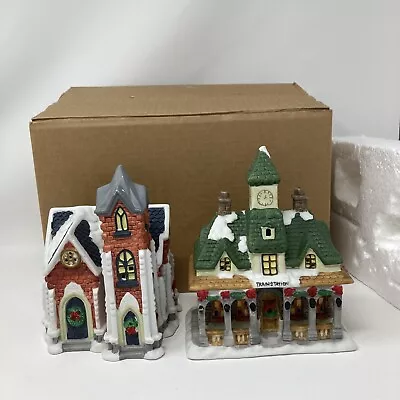 Vintage 1997 Mervyn's Village Square Train Station Church Ceramic Set • $29.03